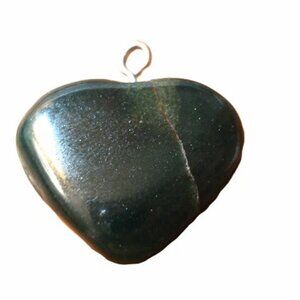 Beautiful, Dark Green Jade, Chunky Heart Pendant, 7/8 "